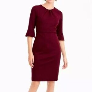 J. Crew Ruffle Cuff Sleeve Burgundy Ponte Knit Career Office Dress size 14